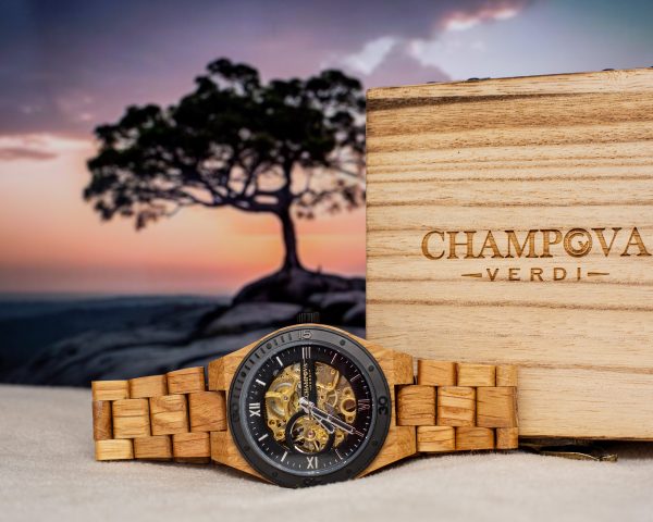 Champova verdi 44mm Luxury men's automatic wooden Hallow mechanical watch