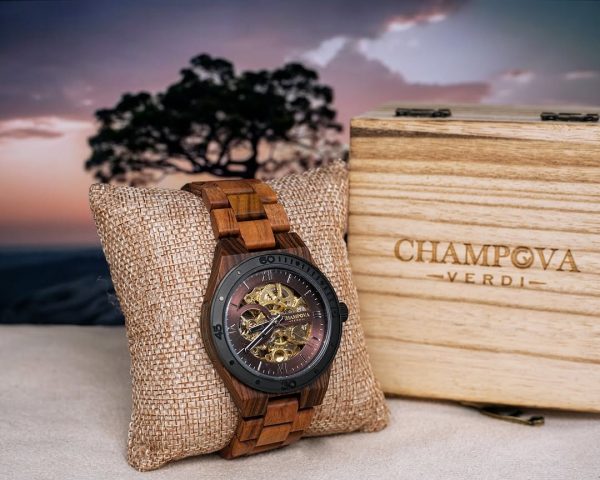 Champova verdi 44mm Luxury men's automatic wooden Hallow mechanical watch - Image 2