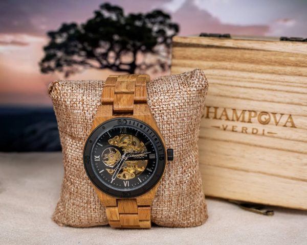 Champova verdi 44mm Luxury men's automatic wooden Hallow mechanical watch - Image 3