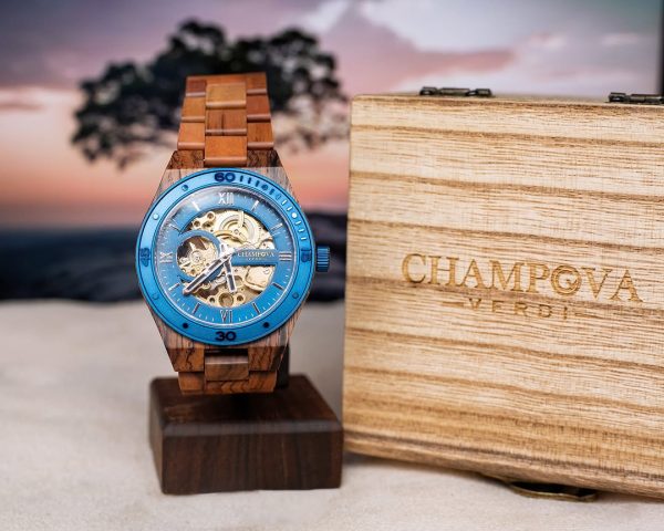 Champova verdi 44mm Luxury men's automatic wooden Hallow mechanical watch - Image 4
