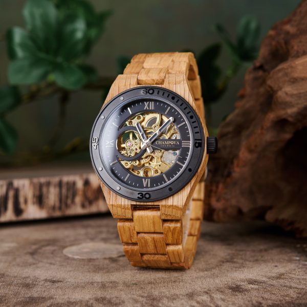 Champova verdi 44mm Luxury men's automatic wooden Hallow mechanical watch - Image 6